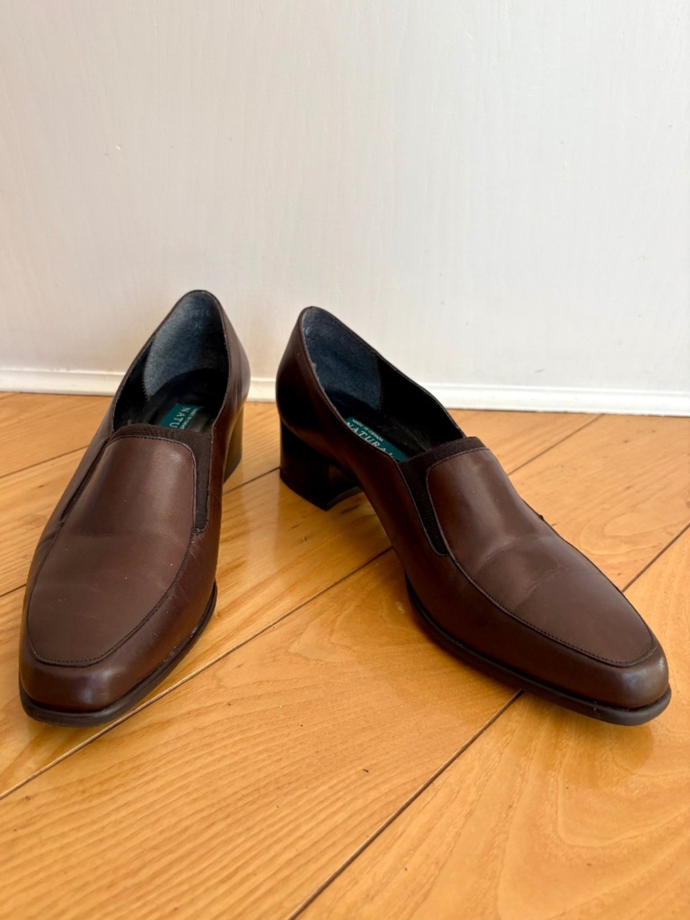 Vintage Naturalizer Brown Leather Block Heel Loafers Square Toe Made In Canada 8